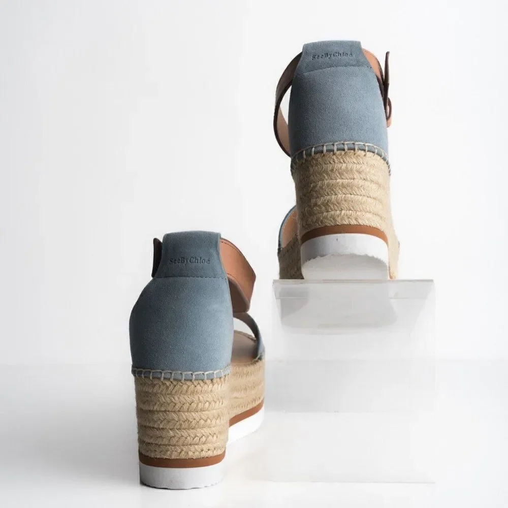 See By Chloe Womens Glyn Blue Suede Platform Espadrille Sandals US 10 EU 40 New
